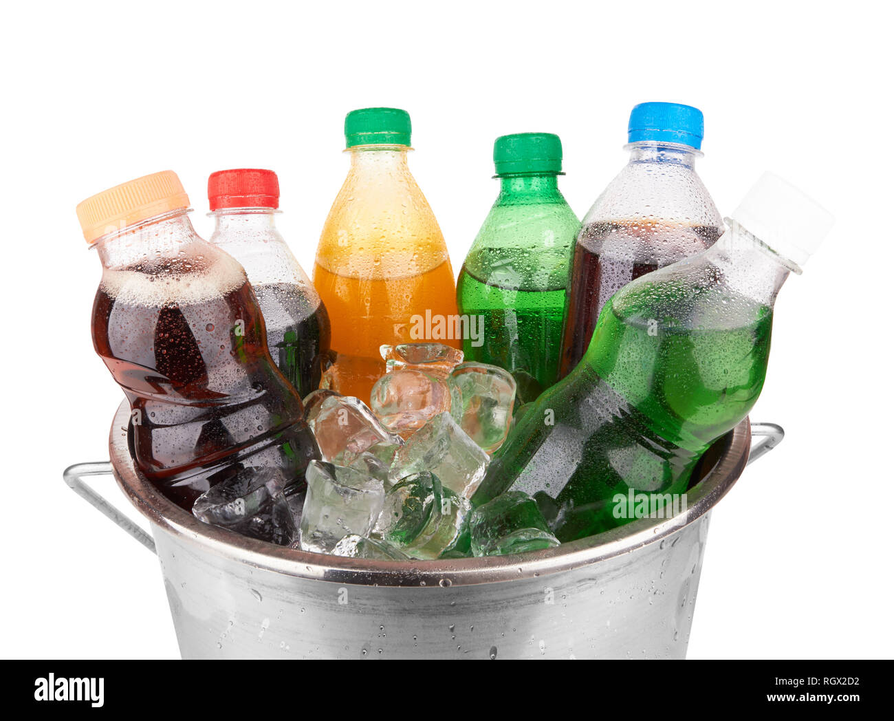 cold beverages in plastic bottles on heap of ice cubes Stock Photo Alamy