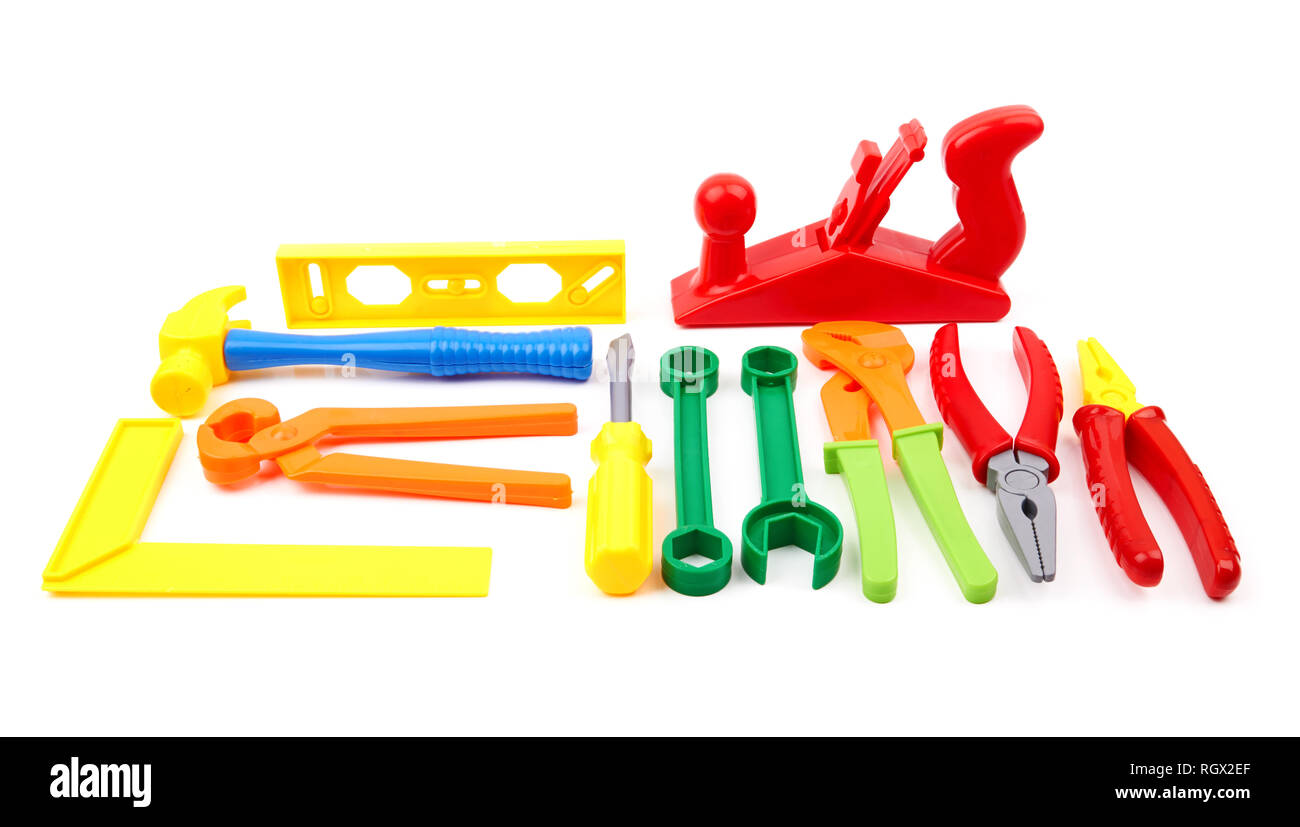 toy tools plastic color on a white background Stock Photo Alamy