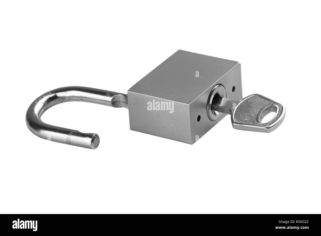Padlock with key isolated on a white background Stock Photo - Alamy