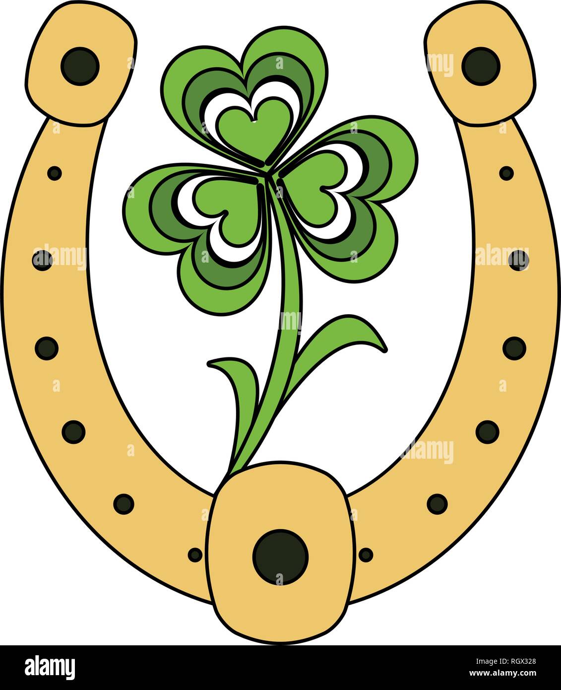 Horseshoe with shamrock leaf Stock Vector