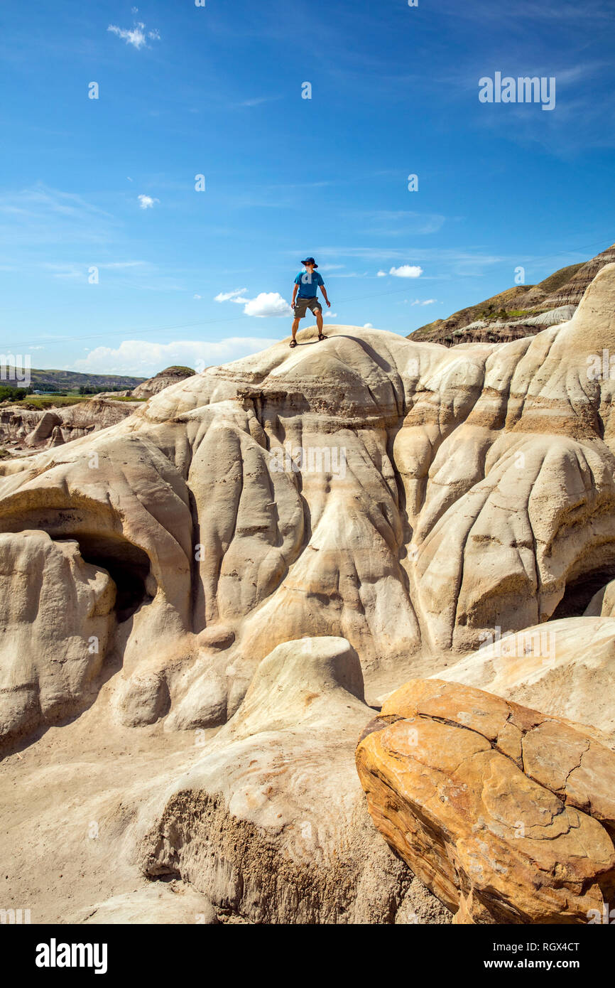 CANADA, Alberta, Canadian Badlands, Hoodoos on the roadside down Red Deer Valley, East of Drumheller on the Hoodoo Trail near East Coulee on Highway 1 Stock Photo