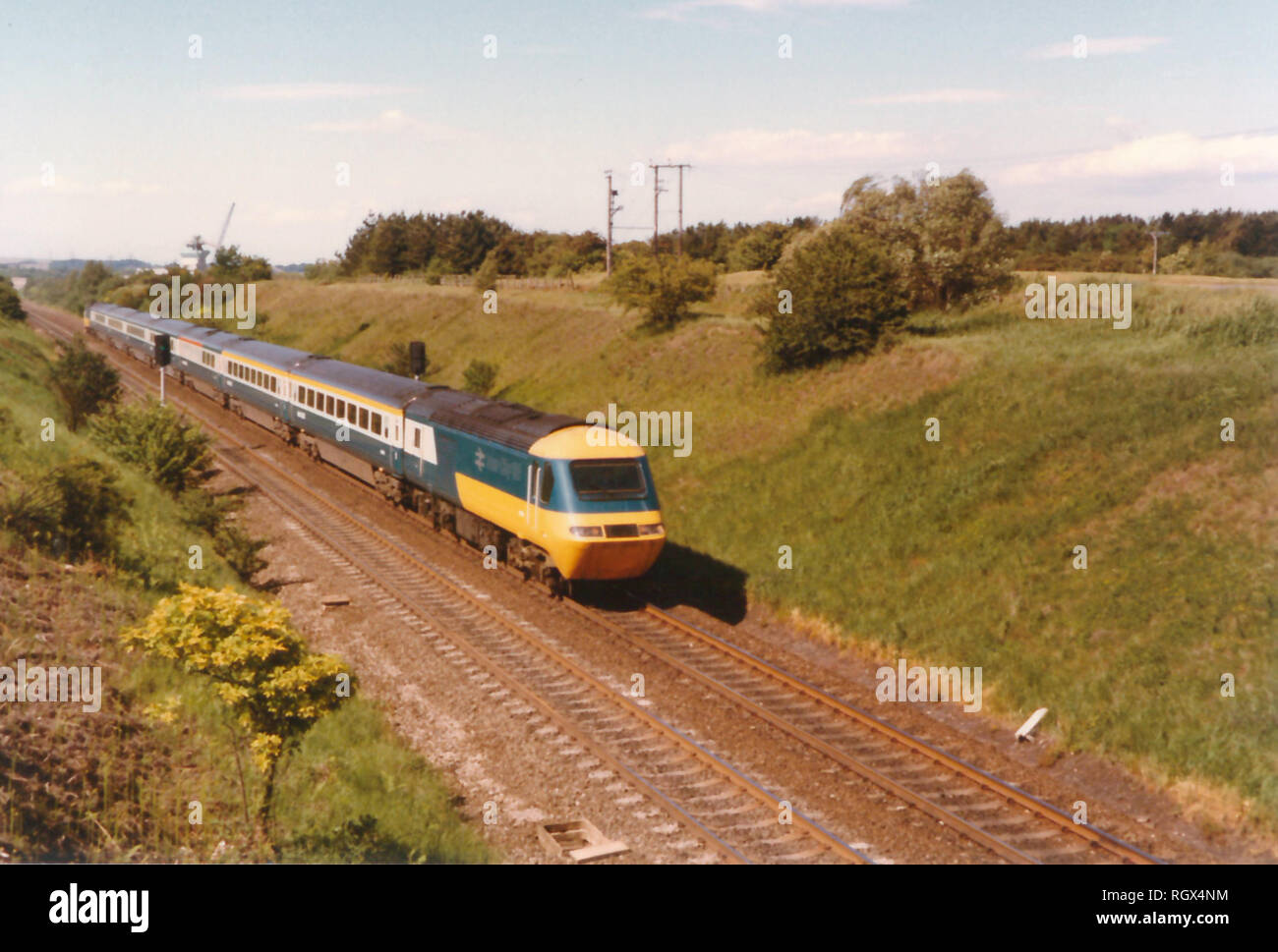 An InterCity 125 between Newcastle and Durham on the East Coast Main Line in the 1980s. Stock Photo