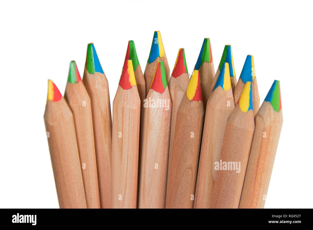 beautiful colored pencils with yellow, blue, red and green tips Stock Photo