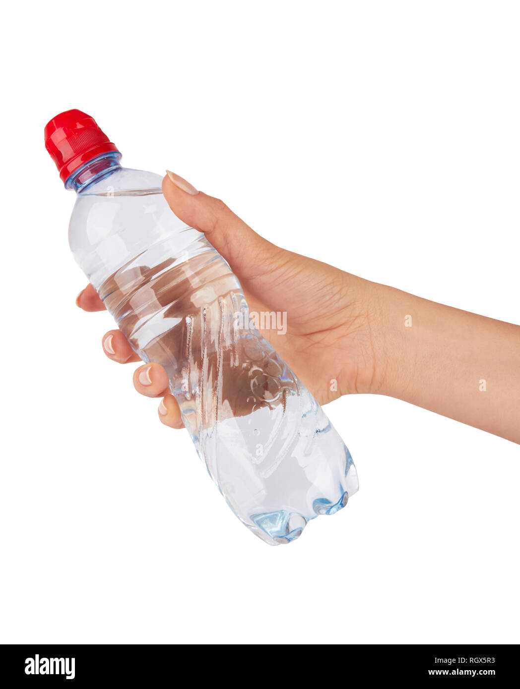 Hand Holding A Bottle Of Water Isolated On White Background Stock Photo Alamy
