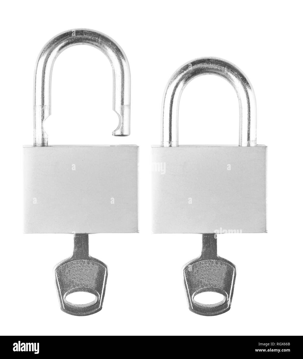 Padlock with key isolated on a white background Stock Photo - Alamy