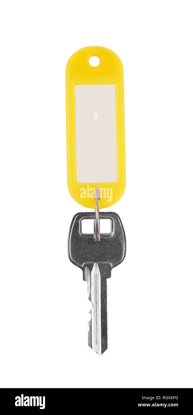 key on a blank keyring with space for text, isolated on white Stock Photo
