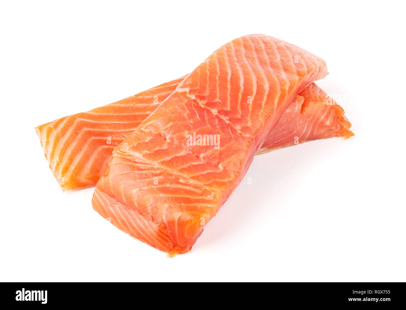Fillet of salmon vacuum packed isolated on white background Stock Photo