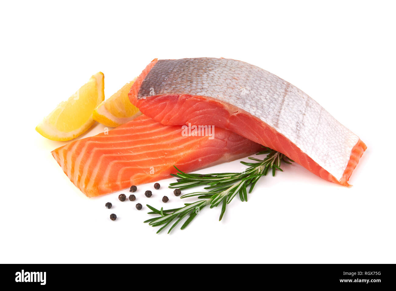 Fillet of salmon isolated on white background Stock Photo - Alamy