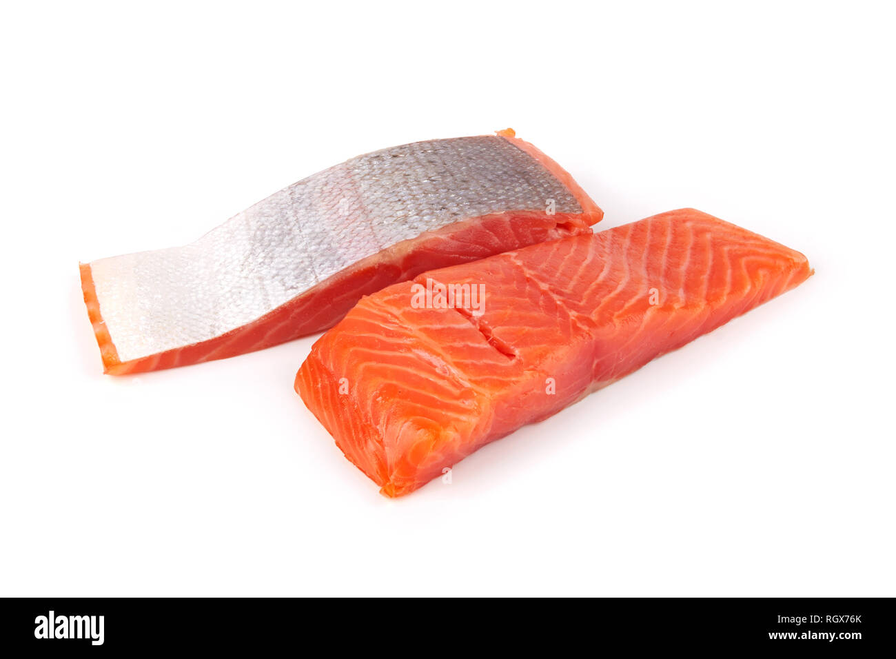 Fillet of salmon vacuum packed isolated on white background Stock Photo