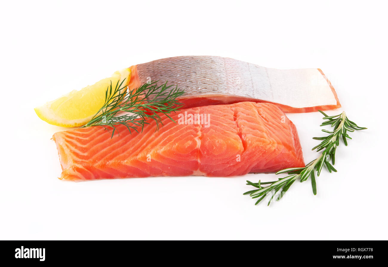 Fillet of salmon isolated on white background Stock Photo - Alamy