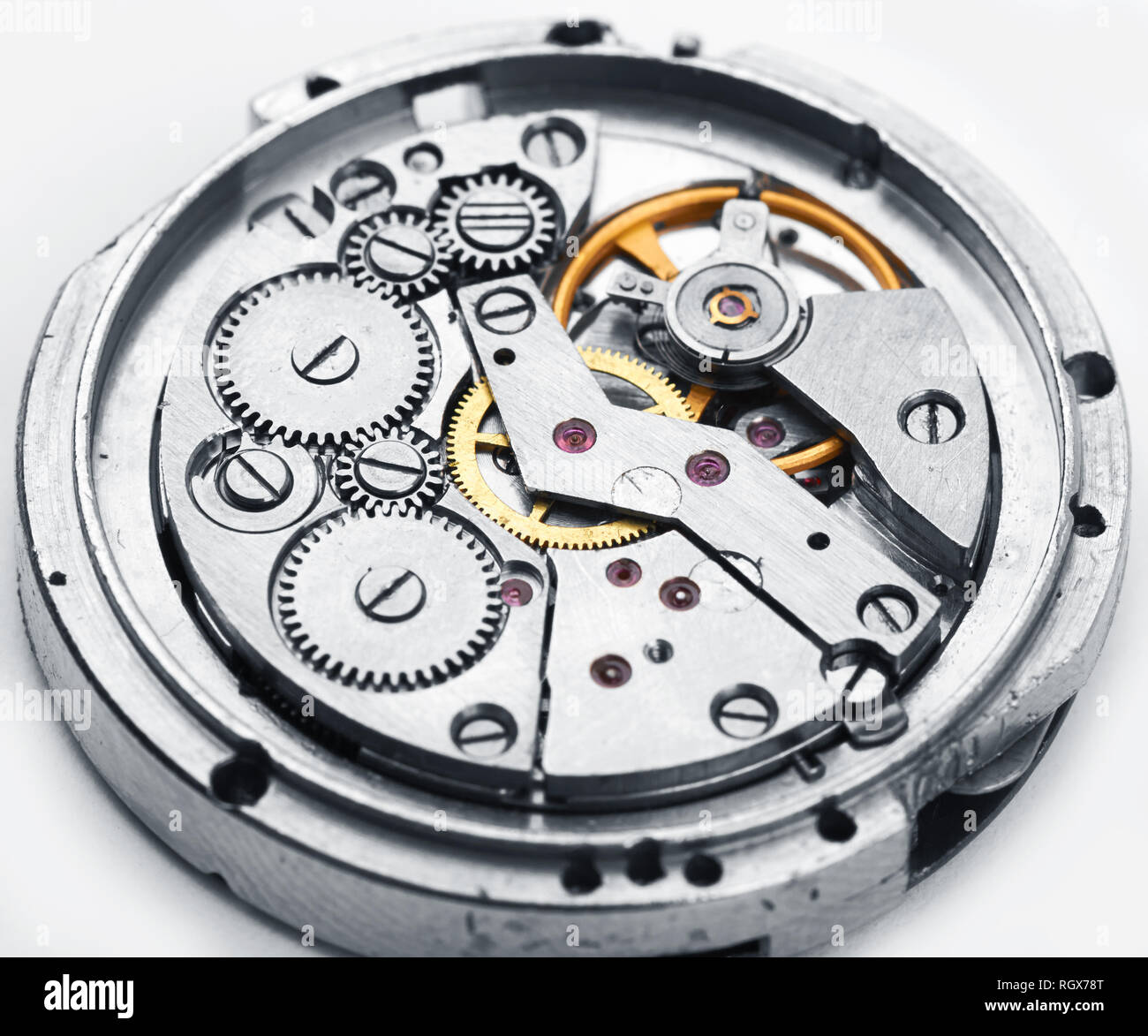 Clock mechanism with gears Stock Photo Alamy