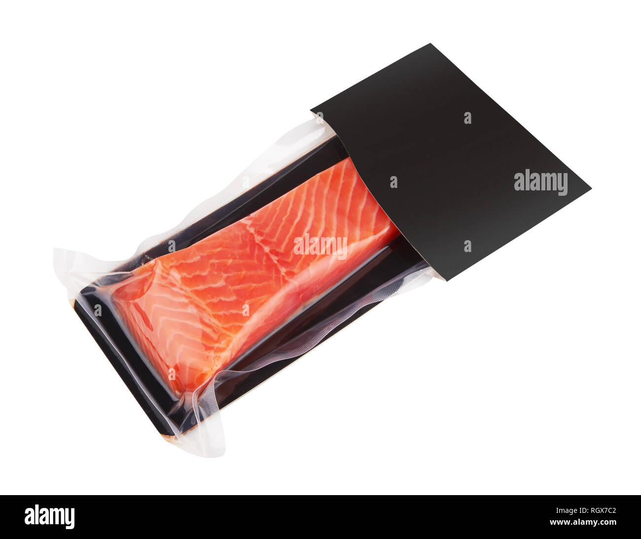 Fillet of salmon vacuum packed isolated on white background Stock Photo