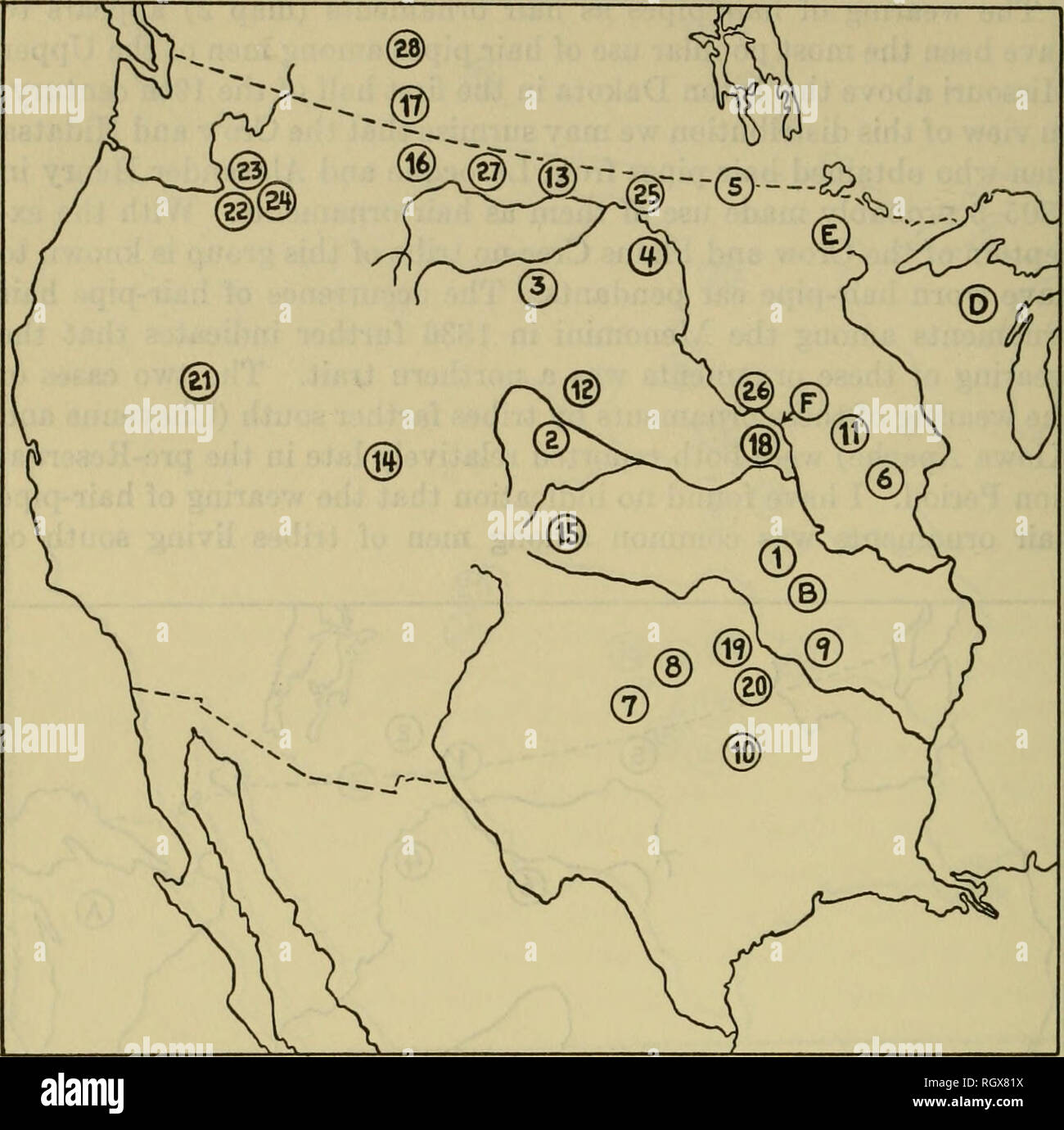 . Bulletin. Ethnology. 78 BUREAU OF AMERICAN ETHNOLOGY [Bull. 164. Map 3.—Distribution of hair-pipe necklaces. Western tribes: 1, Kansa (1831); 2, Cheyenne (1832); 3, Crow (1832); 4, Mandan (1832); 5, Plains Ojlbwa (1832); 6, Sauk and Fox (1832); 7, Comanche (1834); 8, Kiowa (1834); 9, Osage (1834); 10, Wichita (1834); 11, Iowa (1845-6); 12, Oglala (1868); 13, Assiniboin (before 1885); 14, Ute (1884); 15, Arapaho (before 1890); 16, Piegan (ca. 1892); 17, Blood (ca. 1892); 18, Omaha (1898); 19, Ponca (before 1900);20, Pawnee (ISOO); 21, Paiute (ca. 1900); 22, Umatilla (ca. 1900); 23, Walla Wall Stock Photo