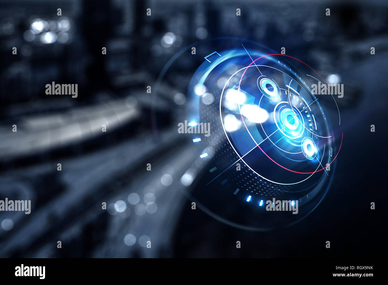 Example Business Digital Interface Digital business interface with infographs in dark interior. Mixed ...