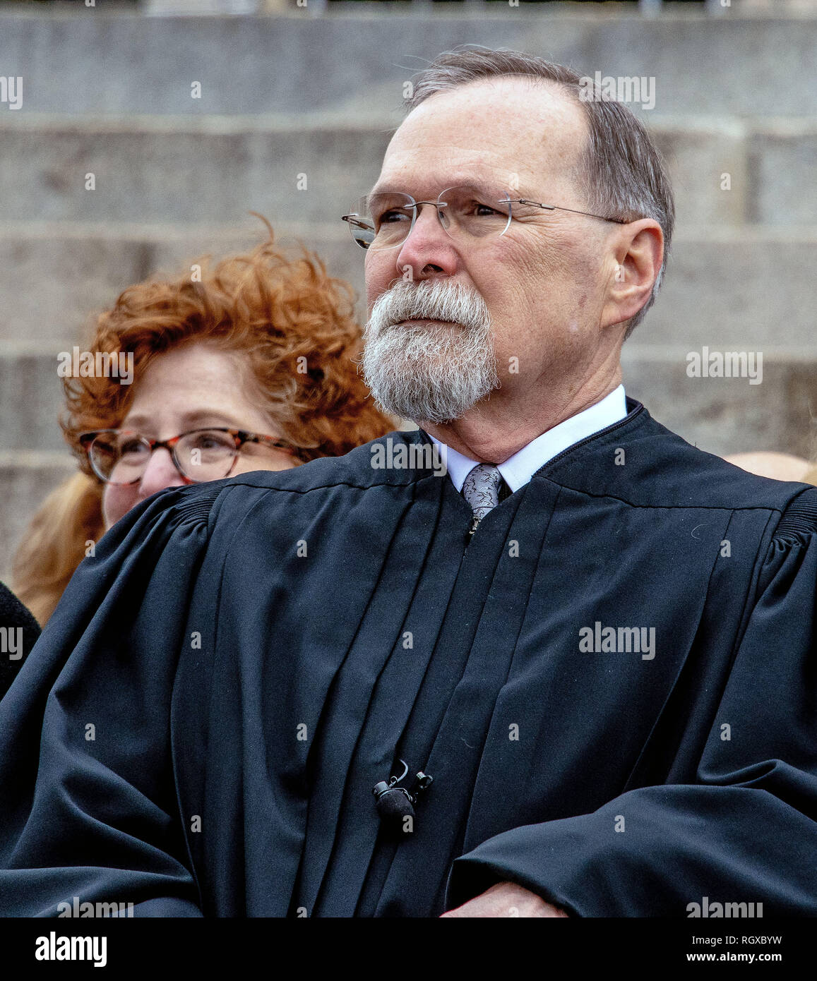 Topeka, Kansas, USA, January 14, 2019 Chief Justice of the Kansas Supreme Court Lawton Nuss waits to deliver the oaths of office to the newly elected officials of the state of Kansas Credit: Mark Reinstein/MediaPunch Stock Photo