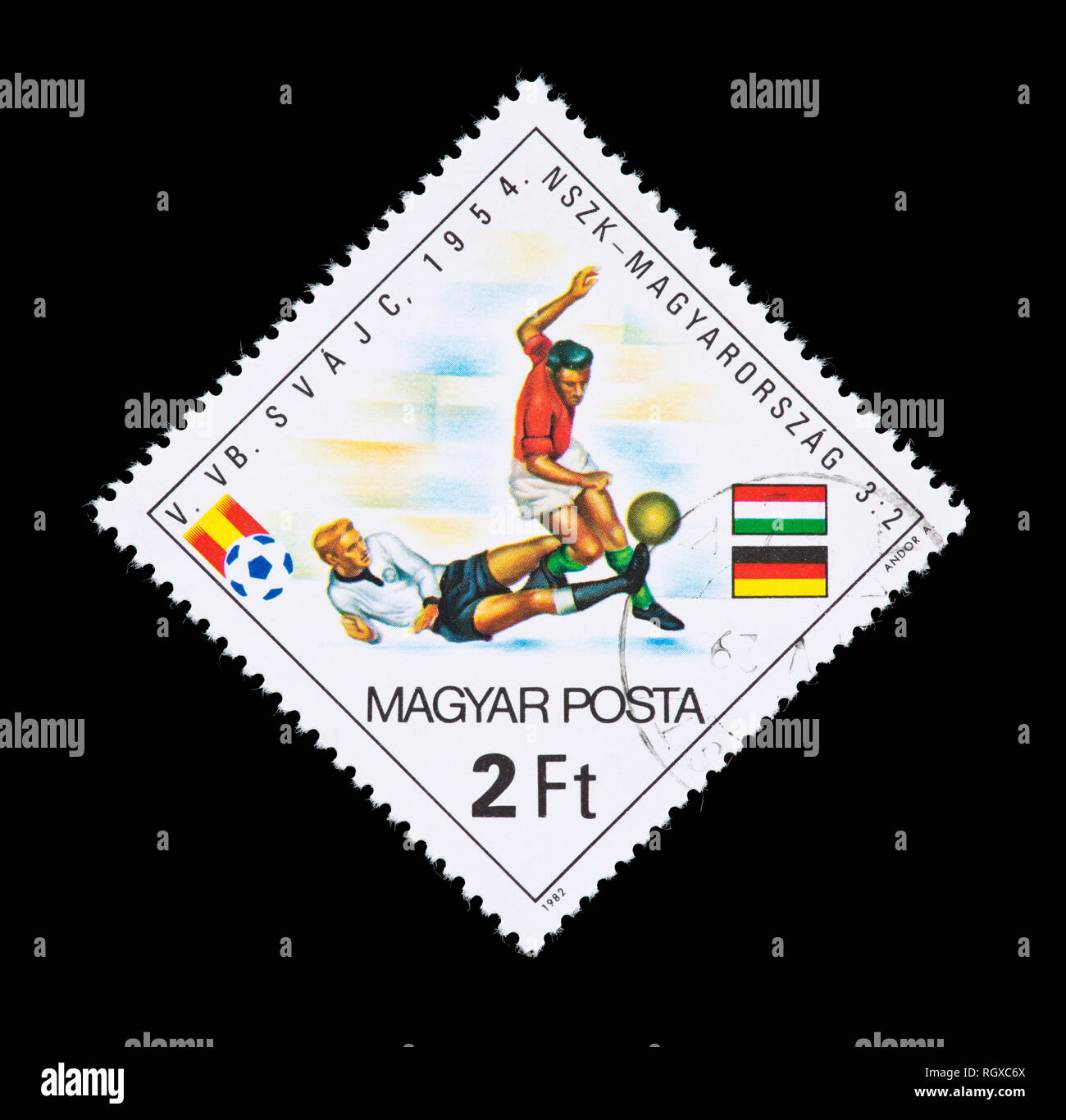 Postage stamp from Hungary depicting its national soccer team against other World Cup teams, issued for the 1982 World Cup (soccer or football) Stock Photo