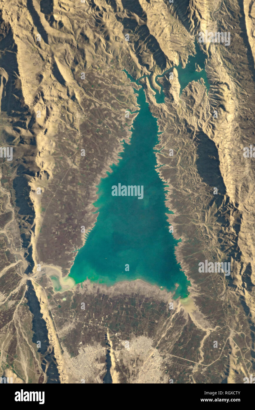 NASA satellite image Lake Dukan, northern Iraq Stock Photo