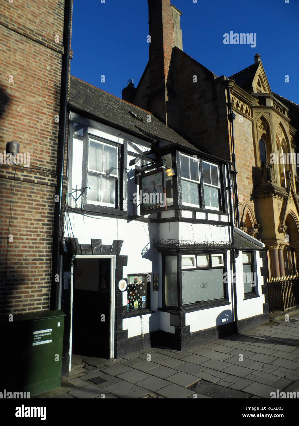 The Dun cow public house, a grade two listed fifteenth century town pub in Durham, England UK