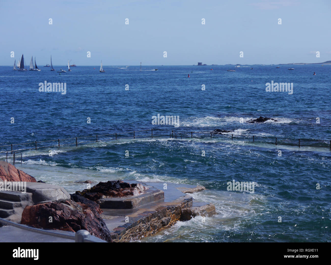 The Outdoor Swimming Pool in Havelet Bay, St Peter Port, Guernsey, Channel Islands.UK. Stock Photo