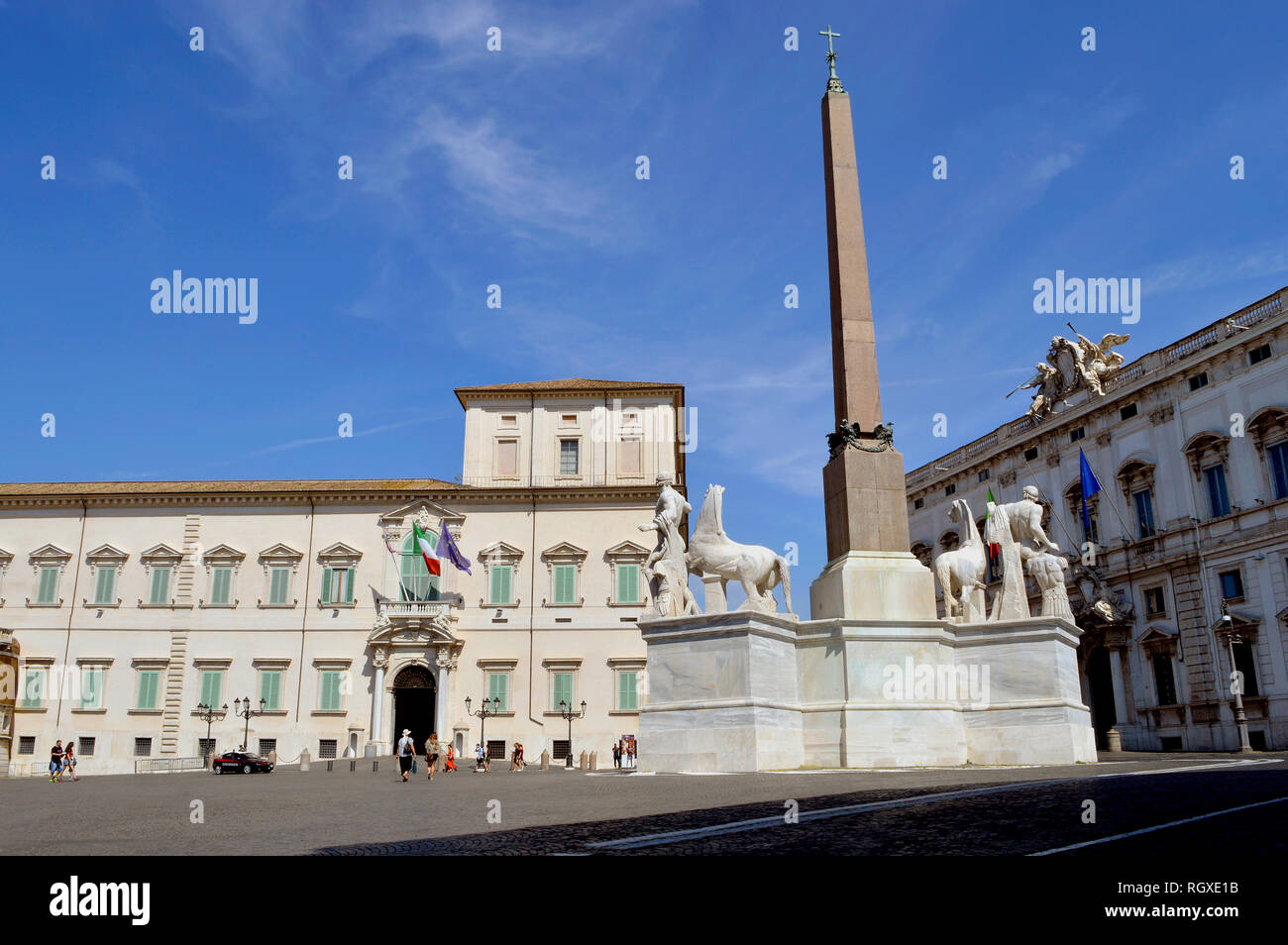 Palazzo del Quirinale and Obelisco del Quirinale statue in Rome Stock