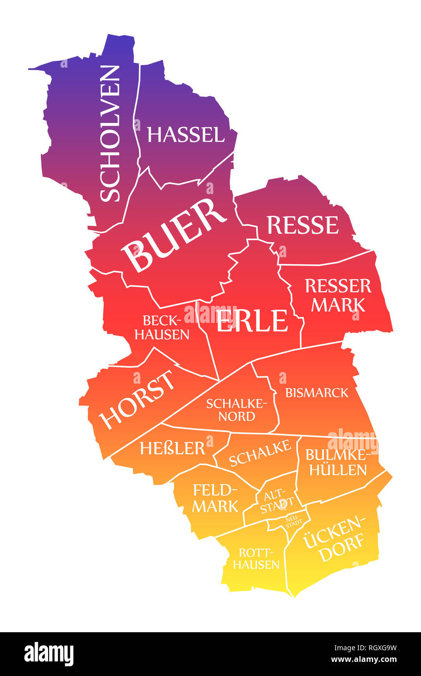 Gelsenkirchen City Map Germany DE labelled rainbow colored illustration