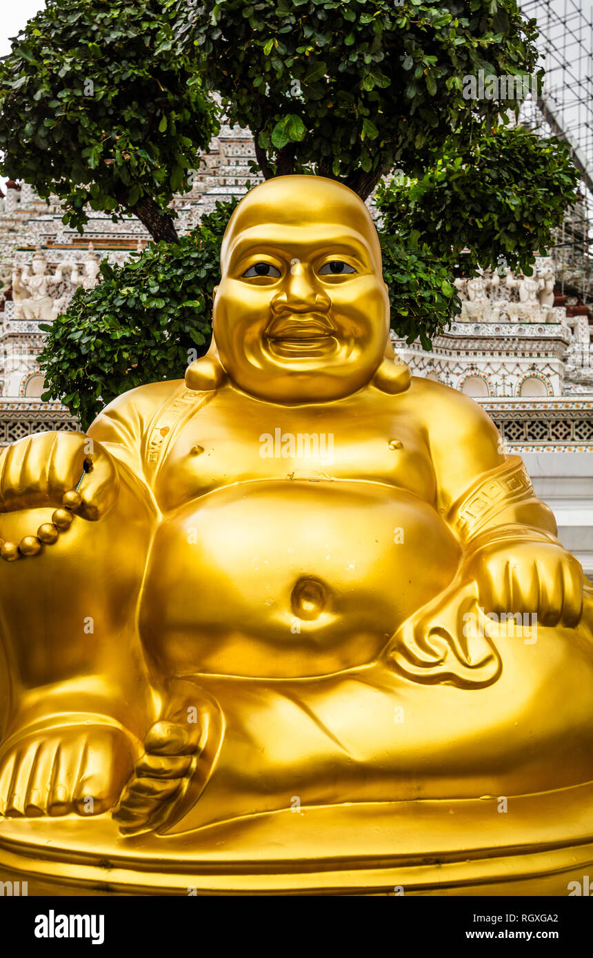 Smiling Golden Buddha Statue, Wat Arun, Bangkok Stock Photo