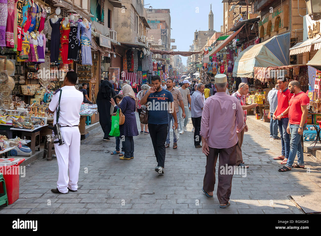 Walking by Khan el-Khalili, the major souk in the historic center of Islamic Cairo. The bazaar is one of Cairo's ma Stock Photo