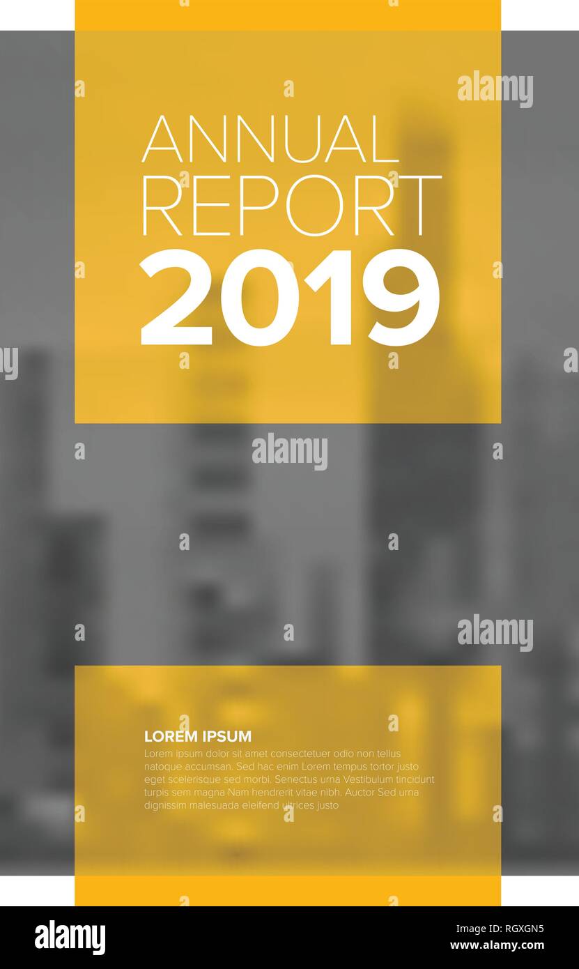 Vector abstract annual report cover template with sample text and city ...