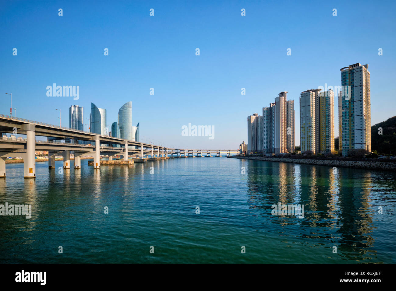 Busan Marine city skyscrapers and Gwangan Bridge, South Korea Stock ...