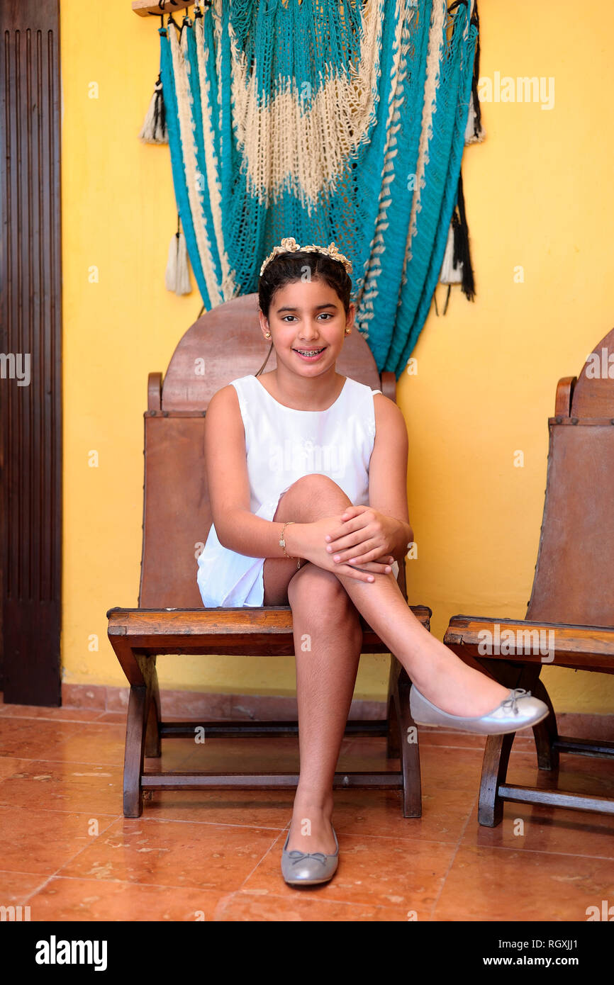 MERIDA, YUC/MEXICO - NOV 18, 2017: Portrait of girl at a family party ...