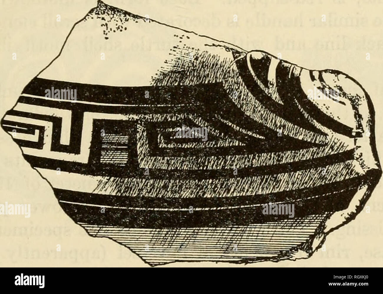 . Bulletin. Ethnology. Figure 28.—Parita type, Ortiga variety, Mound III sherds. indicate red. Horizontal lines complete vessels were present in the Peabody collection, it is probable that they were similar to specimens illustrated by Holmes and also by Lothrop, in which the body is shaped somewhat like a fat pear with a rounded, unmodified base (Holmes, 1888, figs. 207-8; Lothrop, 1942, figs. 483-4). Holmes also illustrates a vessel of this variety with a high, slightly flared collar and a ring base. High collars- 693-817—64 7. Please note that these images are extracted from scanned page ima Stock Photo