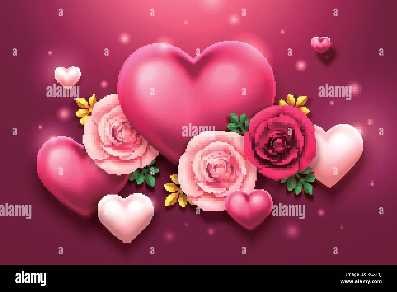 Valentine S Day Design With Roses And Heart Shaped Decorations In