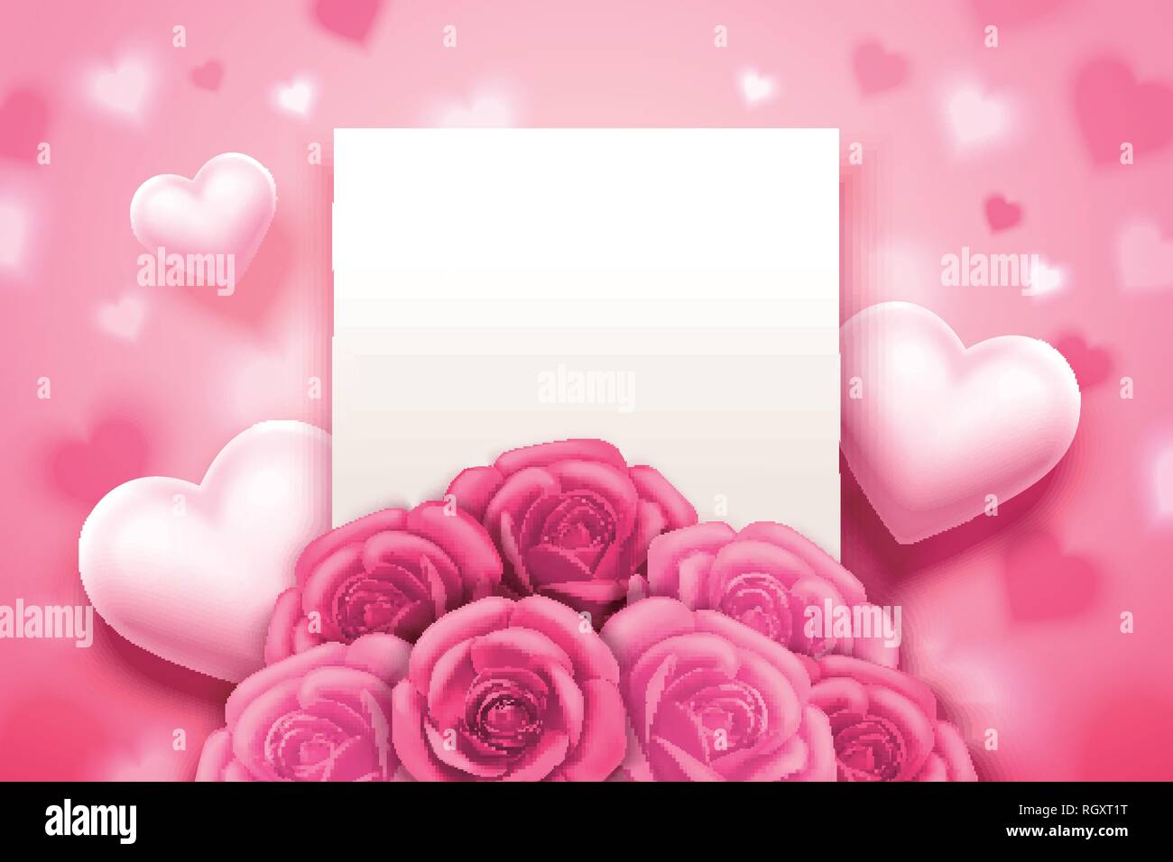 Romantic Valentine S Card With Pink Roses And Heart Decorations