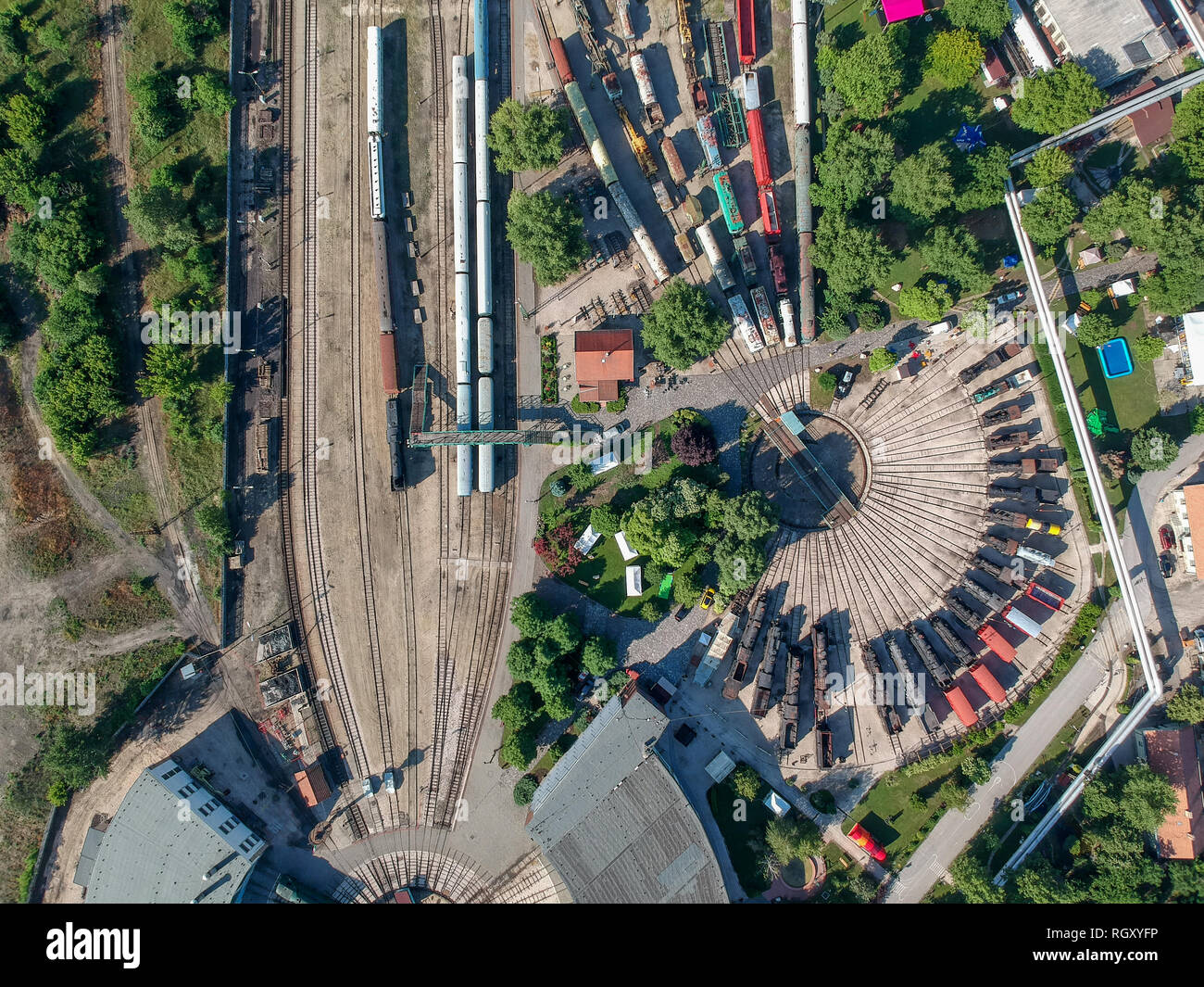 Aerial view of big train turning station Stock Photo