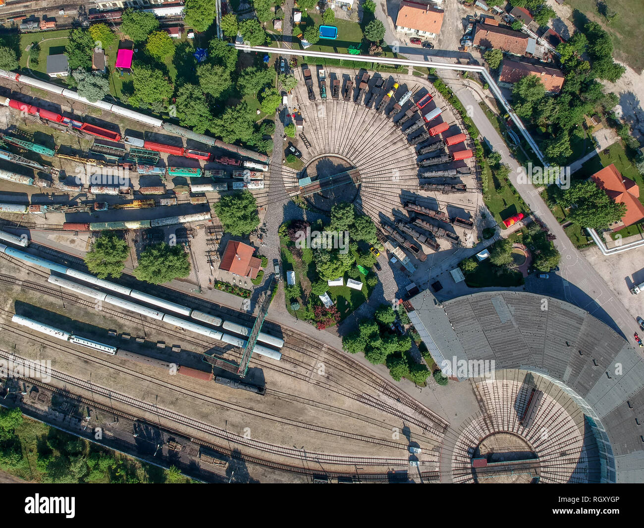 Aerial view of big train turning station Stock Photo