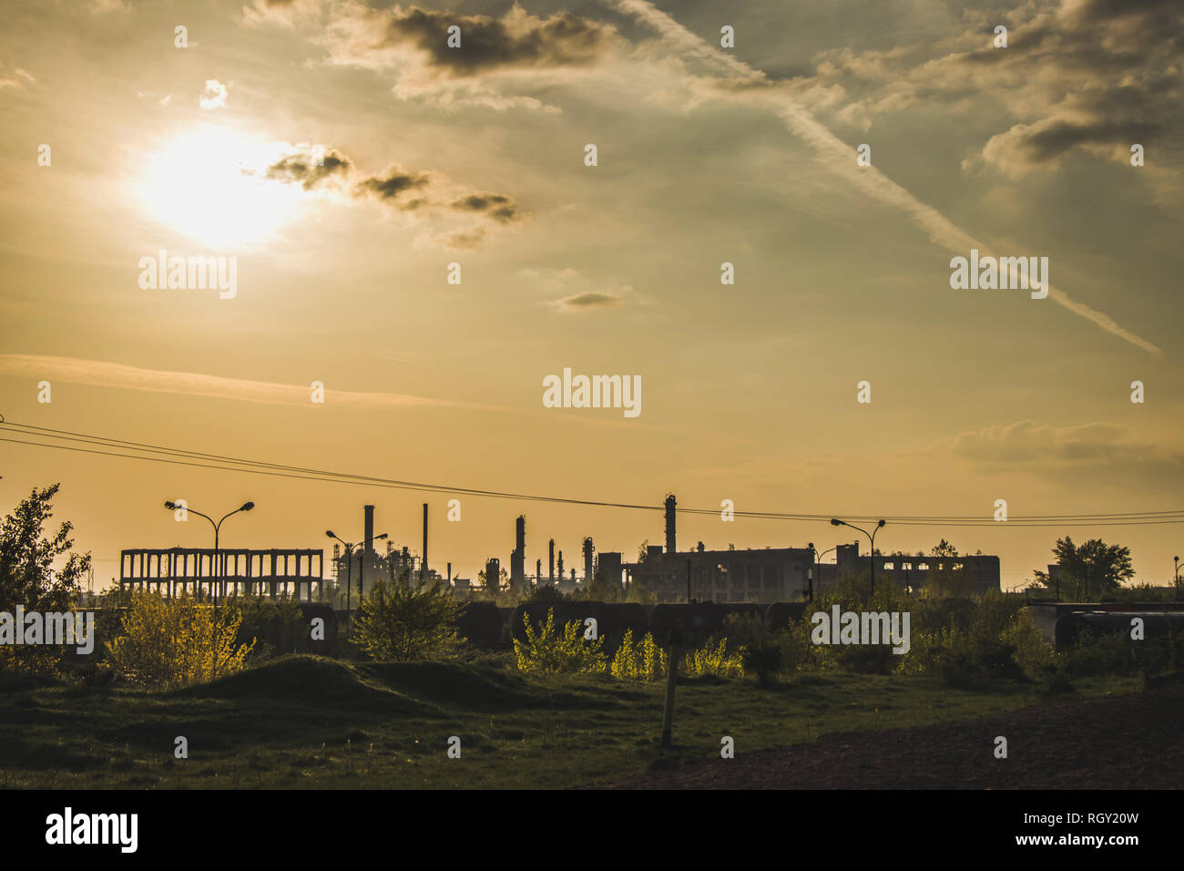A dark industrial landscape scene Stock Photo