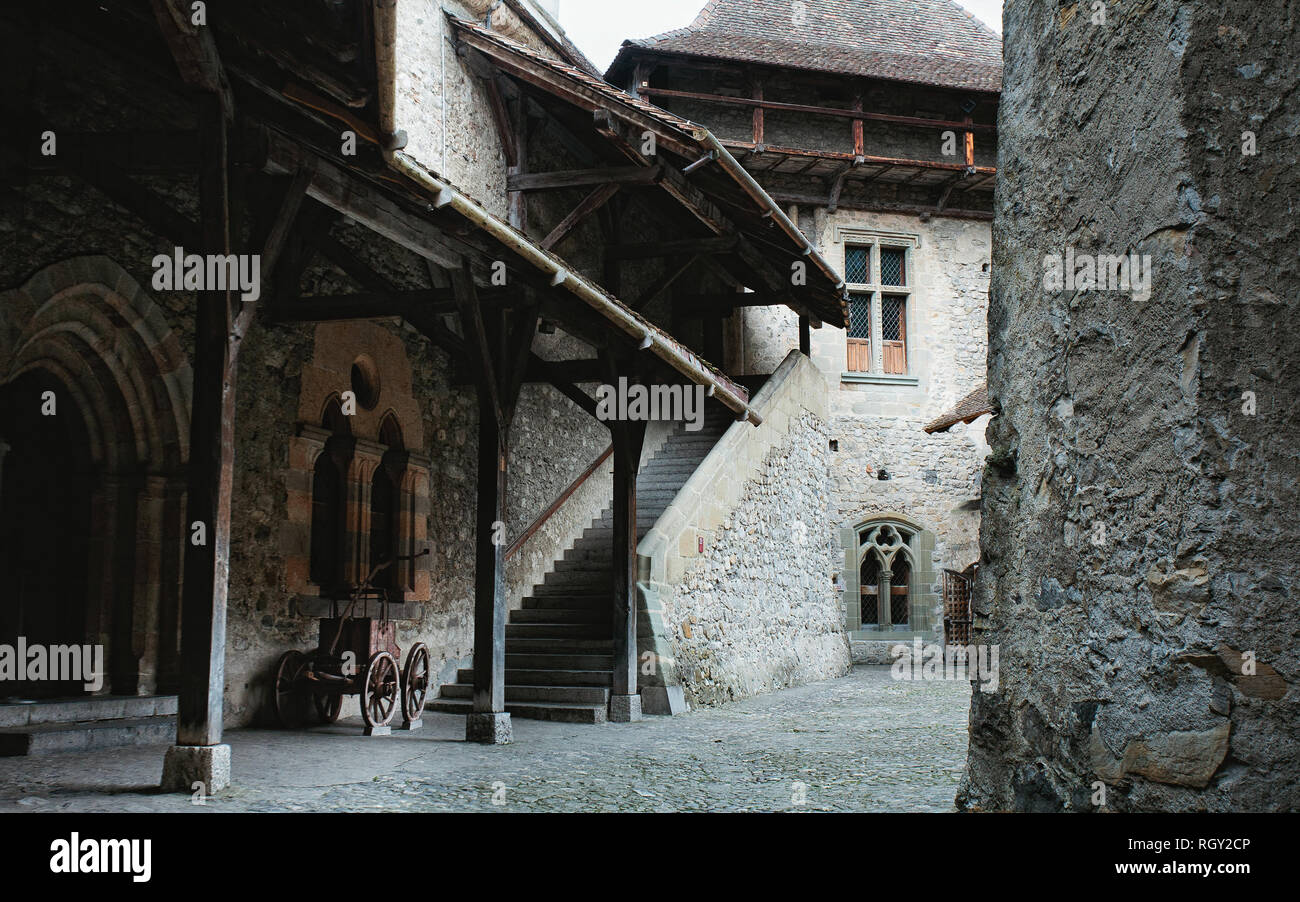 Interior Of Medieval Castle In Montreux Switzerland Stock