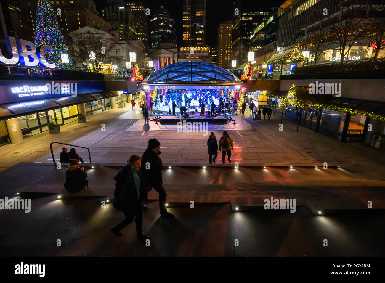 Downtown Vancouver, British Columbia, Canada December 31, 2018 Crowd