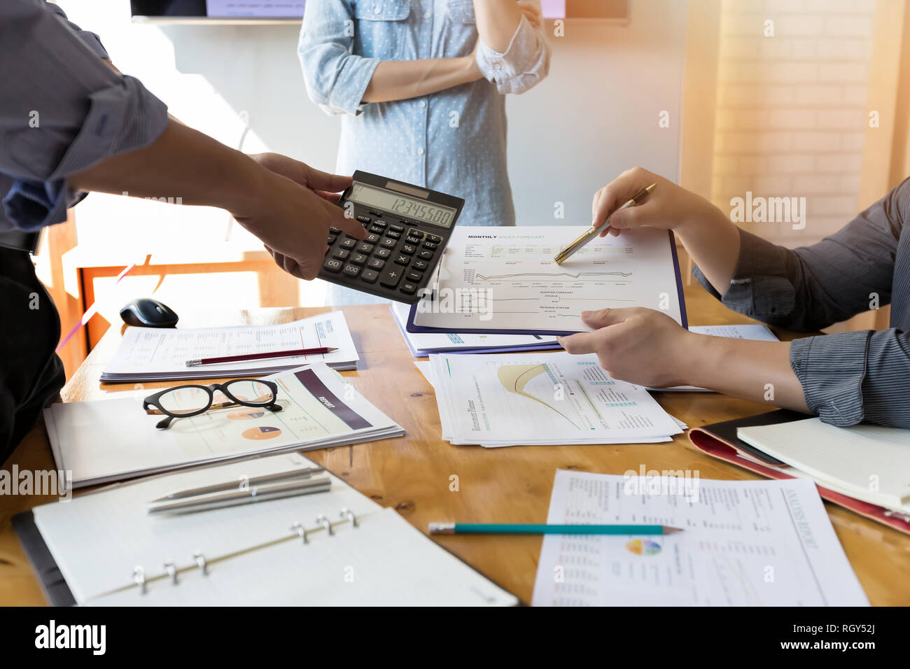 Business team meeting and discussing project plan. Professional investor working with business project Stock Photo