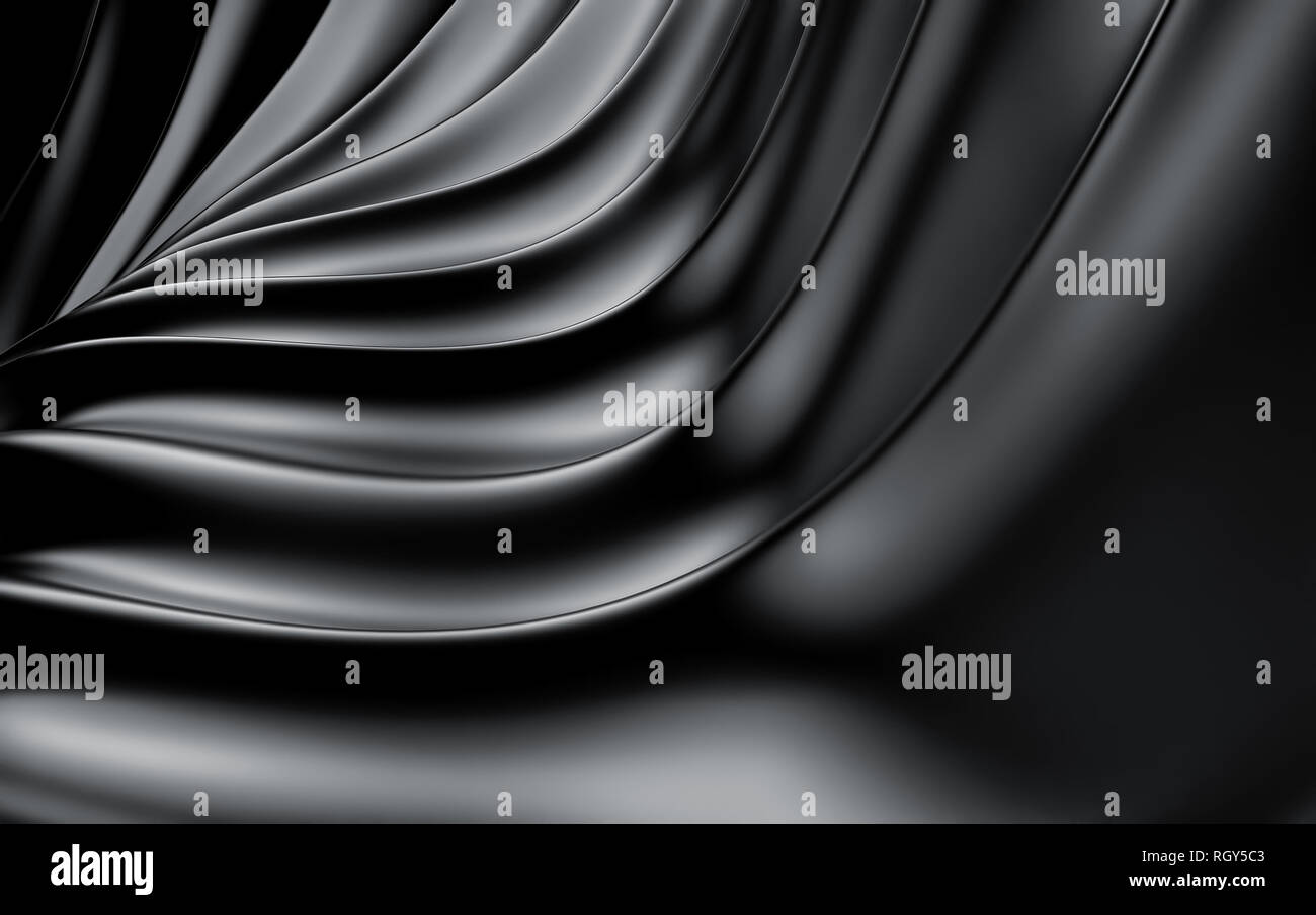 Black Silk Drapery And Fabric Background 3d Render Stock Photo