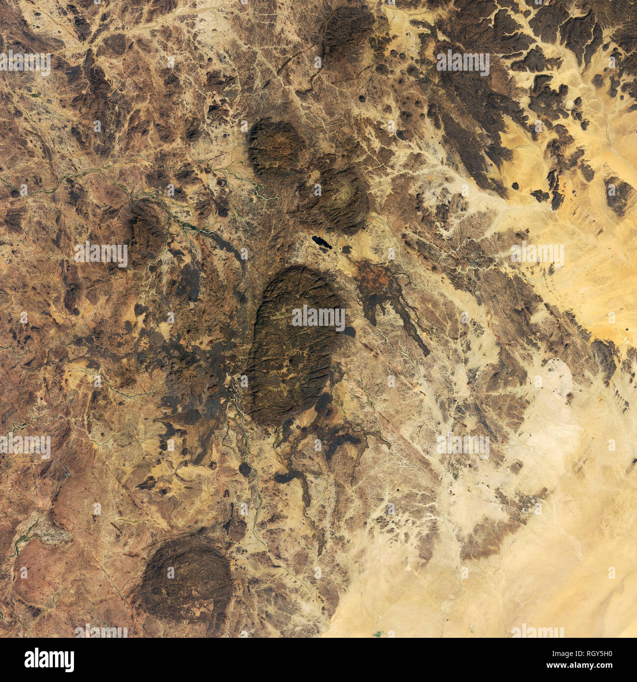 October 31, 2018 NASA satellite image Ar Mountains, Sahara Desert, northern Niger, Africa Stock Photo