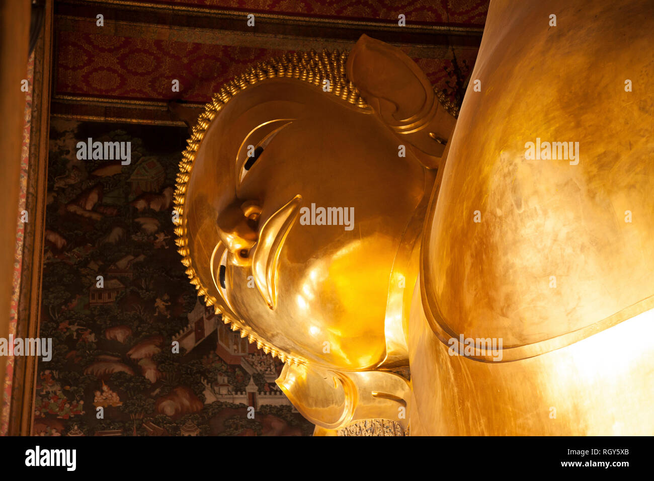 Wat Pho Temple, known also as the Temple of the Reclining Buddha, is a Buddhist temple complex in the Phra Nakhon District, Bangkok, Thailand Stock Photo