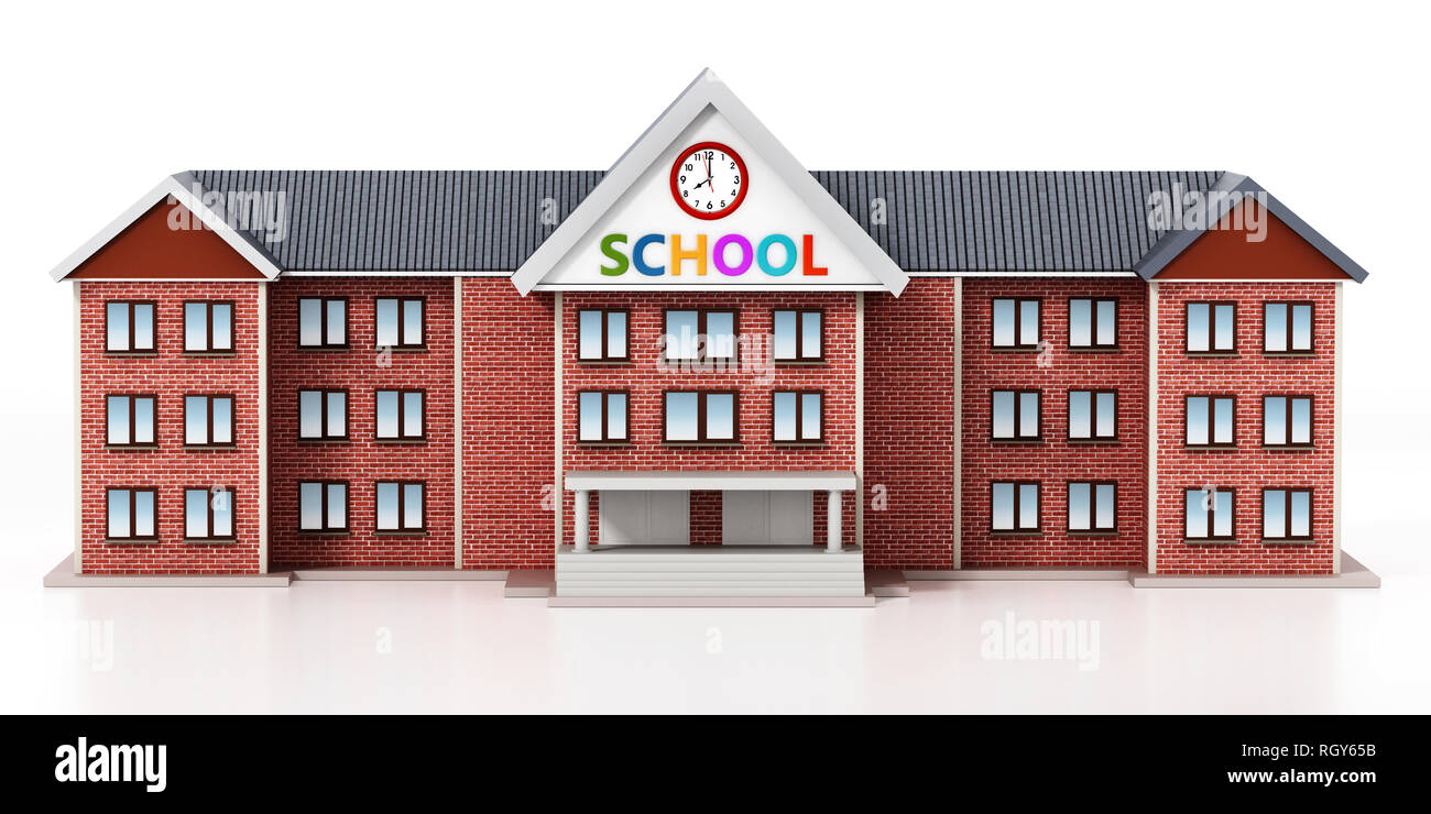 Generic basic design school building. 3D illustration. Stock Photo