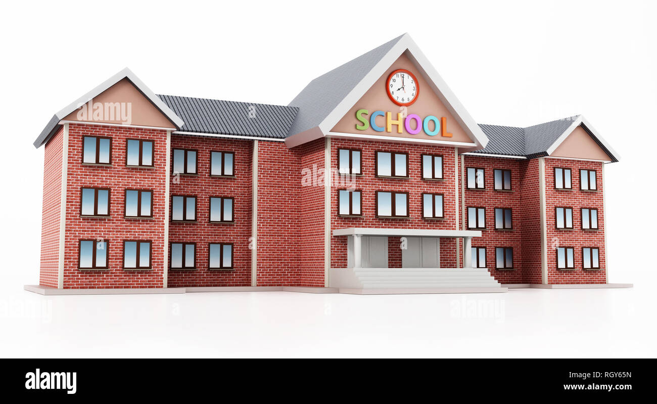 Generic basic design school building. 3D illustration. Stock Photo