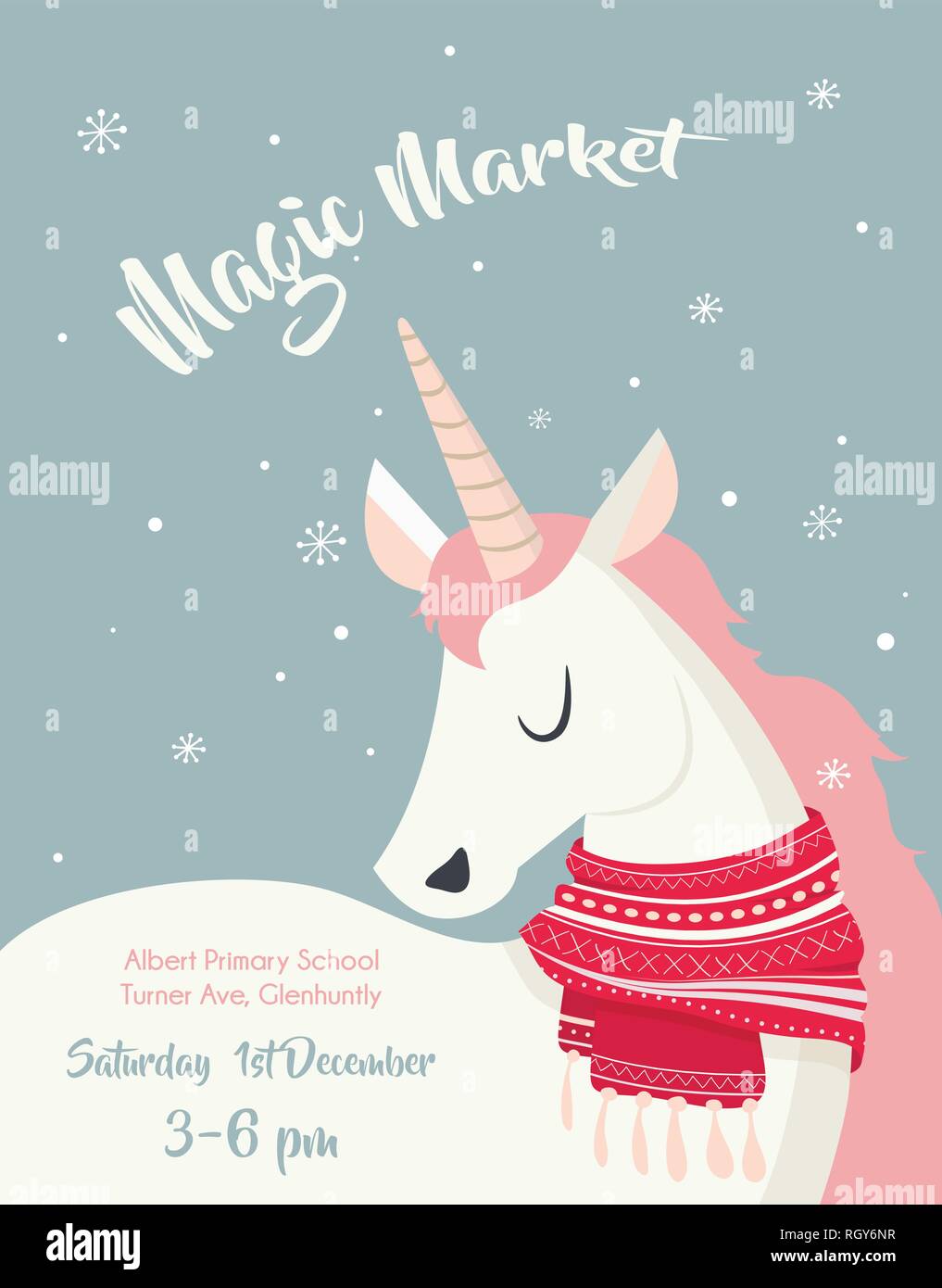 magical unicorn at winter scine. merry christmas and happy new year ...