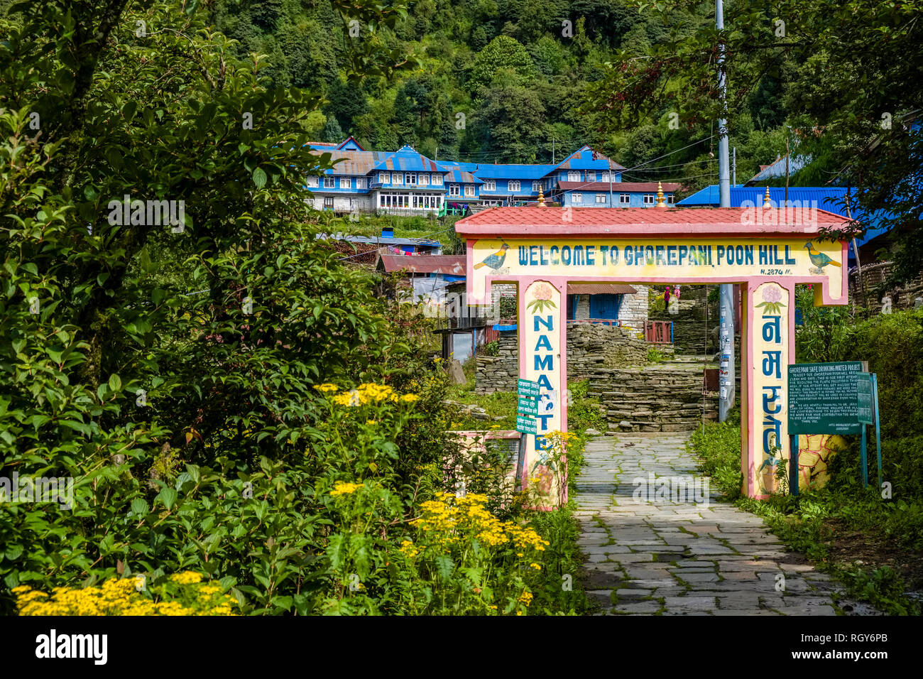 The entrance gate of the tourist sightseeing spot Poon Hill Stock Photo