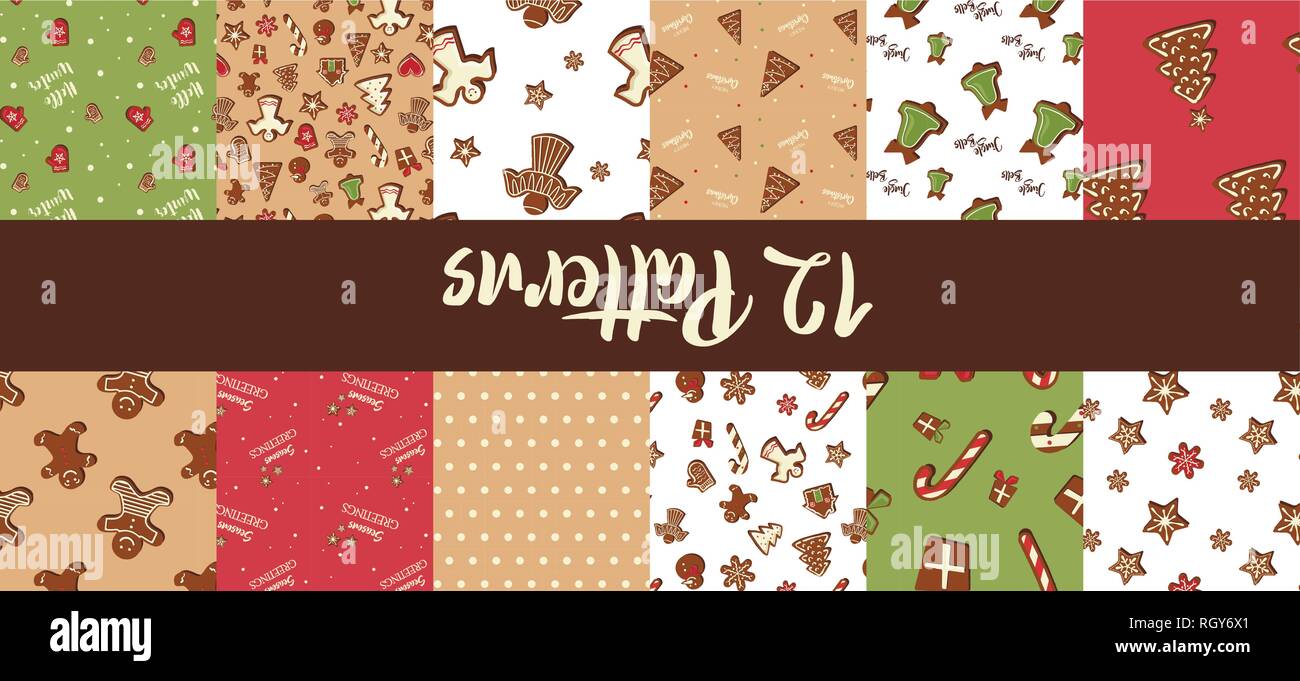 Gingerbread cookies seamless pattern set. vector illustration Stock ...