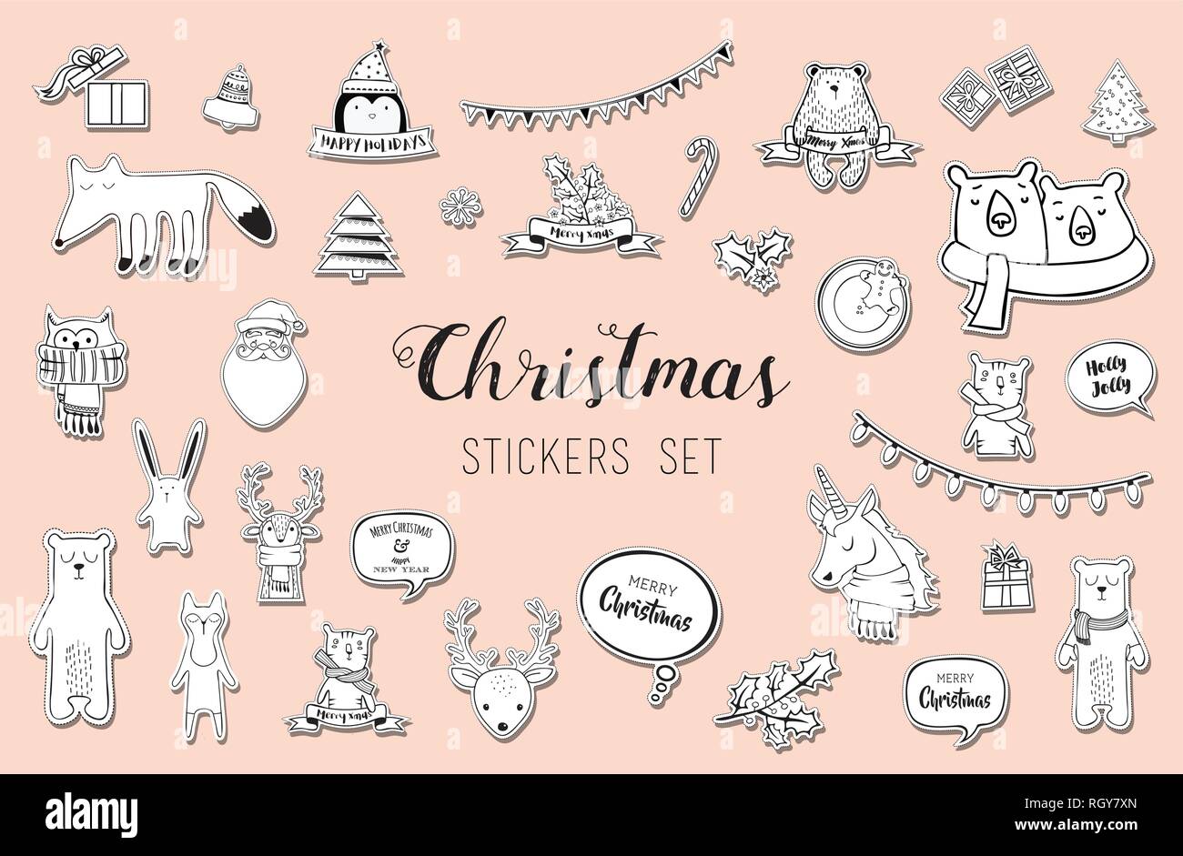 black and white christmas and winter sticker set vector illustration Stock Vector Image & Art 