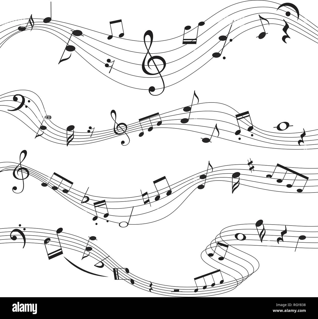 Music notes, musical design element set, isolated, vector illustration