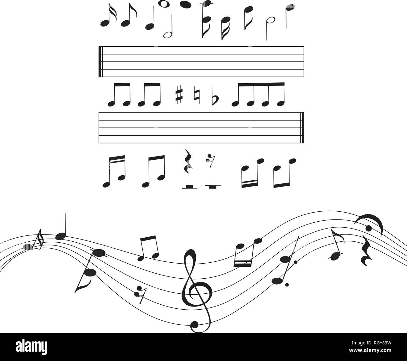 Music notes, musical design element set, isolated, vector illustration